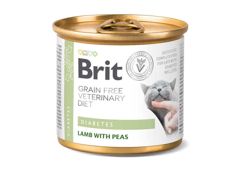 Brit Veterinary Diet Cat Diabetes Grain Free Lamb & Pea 200g 6-pack