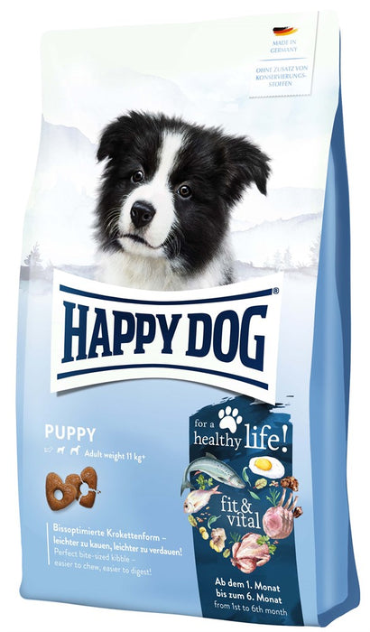 Happy Dog Baby Original är ett glutenfritt helfoder med hjärtformade bitar, anpassat för valpar av stora och mellanstora raser från 4 veckors ålder upp till 6 månader.