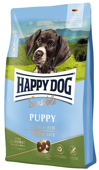 Happy Dog Junior Lamb & Rice – glutenfritt hundfoder för unghundar med lamm och ris. Lättsmält och skonsamt, stöder tillväxt, immunförsvar och muskelutveckling.