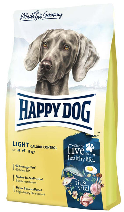 Happy Dog Fit & Vital Light Calorie Control är ett fettfattigt hundfoder för viktkontroll. Lättsmält recept med omega-fettsyror, L-karnitin och grönläppad mussla för ledhälsa.