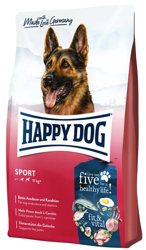 Happy Dog Fit & Vital Sport Adult är ett hundfoder för mycket aktiva och arbetande hundar, med hög energi, omega-fettsyror och grönläppad mussla för ledhälsa.