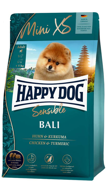 Happy Dog Sensible Mini Bali – glutenfritt hundfoder med kyckling, gurkmeja, omega-3 och omega-6 för frisk hud och glänsande päls, perfekt för små och mycket små hundraser.