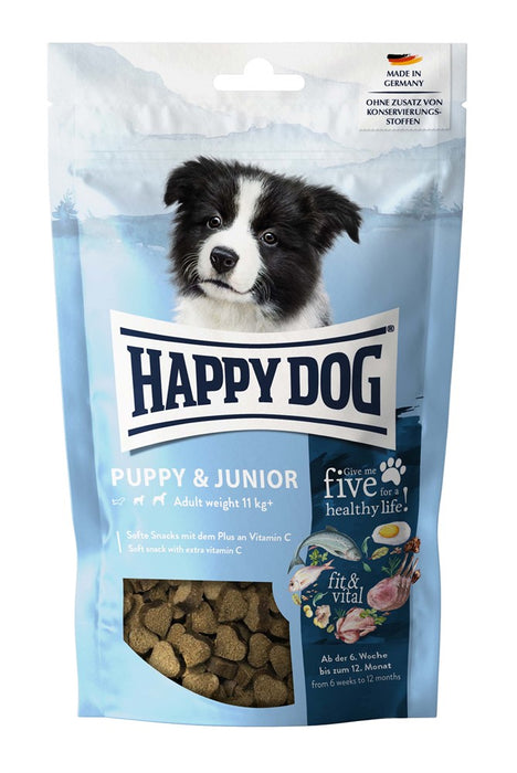 Fit & Vital Puppy & Junior Snacks – vetefria godbitar för valpar med kyckling, lax och lamm. Berikade med vitamin C för ett starkt immunförsvar och lättsmälta för träning.