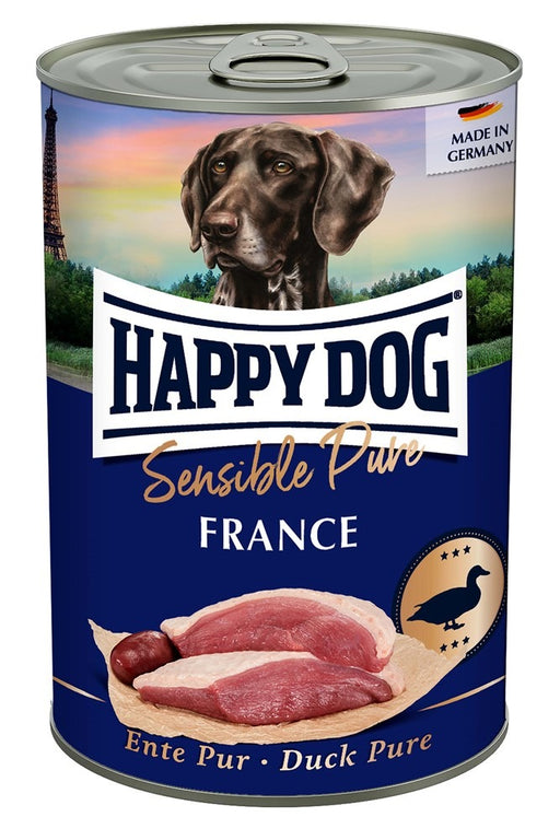 Happy Dog Pure Våtfoder – 100 % animaliskt protein, spannenmålsfritt, utan soja och färgämnen, perfekt för hundar med foderintolerans.