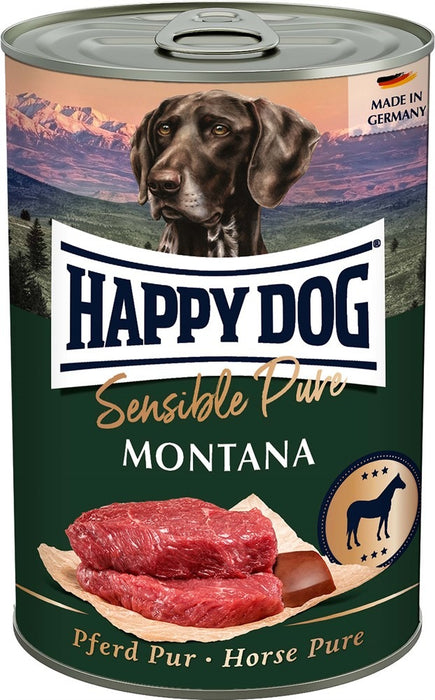 Happy Dog Pure våtfoder, spannmålsfritt och tillverkat med 100% animaliskt protein från färskt kött. Perfekt för hundar med allergier eller näringsintolerans, berikat med vitamin E.