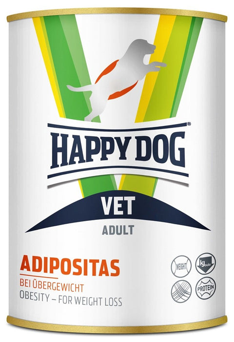 Happy Dog VET Diet Adipositas är ett veterinärfoder för hundar som behöver gå ner i vikt. Innehåller högkvalitativt protein, kostfiber samt glukosamin och kondroitin för ledhälsa.