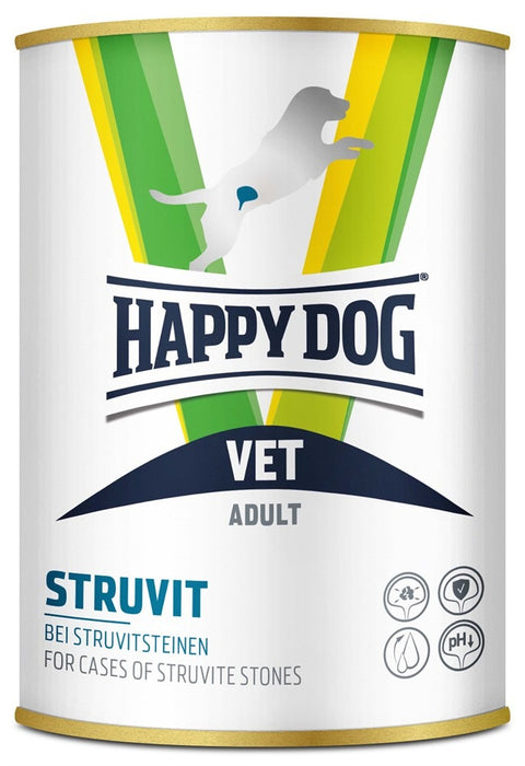 Happy Dog VET Diet Struvit är ett dietfoder som hjälper hundar att lösa upp struvitstenar. Med urinsyrande egenskaper och låg magnesiumhalt främjar det en optimal urinvägshälsa.