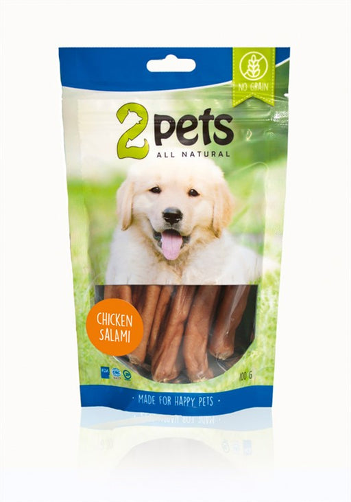 2Pets Dog Salami Chicken med 58,3 % kyckling och 30 % kycklingbiprodukter, låg fetthalt (7 %) och hög proteinhalt (25 %). Certifierat och veterinärbesiktat enligt EU och FDA för bästa säkerhet och kvalitet.