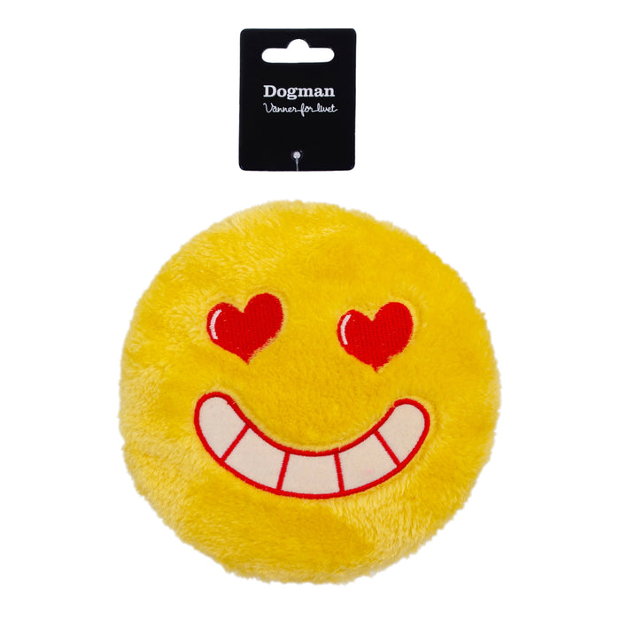 Hjärtlig smiley leksak med XXL pip – rolig och underhållande hundleksak för hundar som älskar att leka.