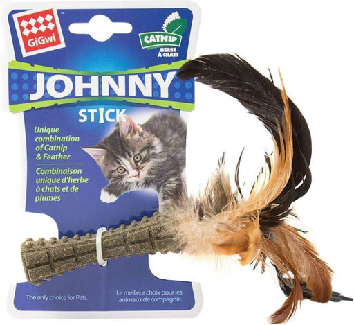 Johnny Stick leksak för katter, med pressad nordamerikansk kattmynta och fjädrar, perfekt för att tugga och leka.