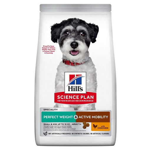 Hill's Science Plan Dog Perfect Weight & Active Mobility Adult Small & Mini with Chicken – hundfoder med kyckling för små hundar, främjar viktkontroll och rörlighet.