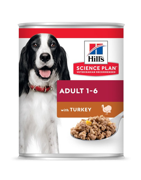 Hill's Science Plan Dog Adult Turkey 370 g våtfoder med kalkon för vuxna hundar. Näringsrik kost med högkvalitativt protein, främjar muskelunderhåll och hälsosam kroppsvikt.