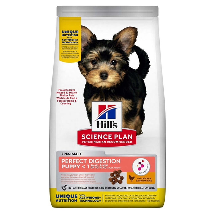 Hill's Science Plan Puppy Small & Mini Perfect Digestion Chicken – Torrfoder för små valpar som stödjer matsmältning och hälsosam tillväxt med kyckling, kalkon och ActivBiome-teknologi.