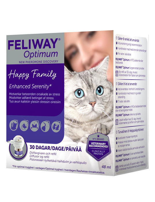 FELIWAY Optimum Doftavgivare för katter – Minimerar stressbeteenden och skapar trygghet med naturliga feromoner. Perfekt för hantering av flytt, renoveringar och konflikter mellan katter.