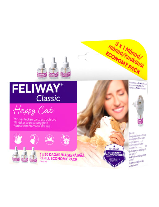 Feliway Classic 3 x Refill, 3 x 48 ml. Syntetiska feromoner som efterliknar kattens lugnande doftämnen, täcker ca 70 m².