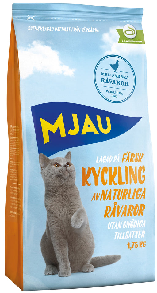 Helfoder med färsk kyckling för vuxna katter. Naturligt och hälsosamt foder utan konstgjorda tillsatser, rik på fettsyror, vitaminer och mineraler. Tillverkat i Sverige med svensk kyckling.