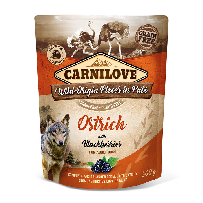 Carnilove Dog Pouch Paté Ostrich With Blackberries 300 g 12-pack