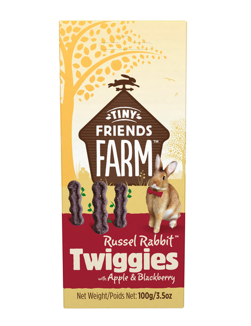 Tiny Friends Farm Twiggies – smakfulla gnagpinnar med äpple och björnbär för kaniner. Knottrig form som främjar naturligt gnagande.