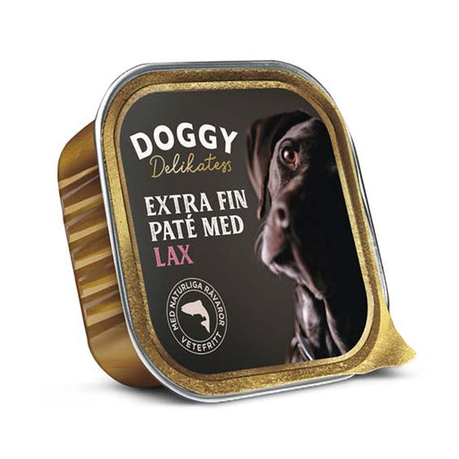 Doggy Delikatess Extra Fin Paté med Lax – Lyxig hundmat med hög kötthalt och naturliga råvaror, vetefri, perfekt som huvudrätt eller topping.