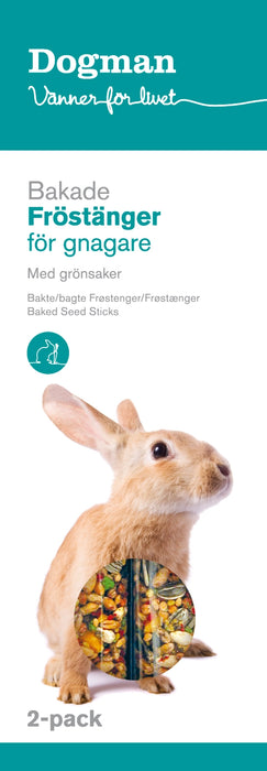 Fröstänger med grönsaker för kaniner och gnagare, innehållande majs, frön, ris och örter för smakrik aktivering.