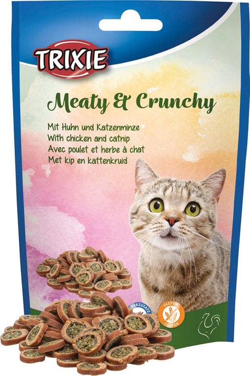 Meaty & Crunchy kattgodis med kyckling och catnip, innehållande 43% kött, ger en smakrik och stimulerande upplevelse för katten.

