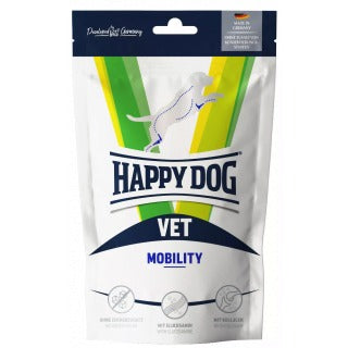 Happy Dog VET Diet Mobility Treats är glutenfria hundgodis med kollagen och glukosamin för ledhälsa. Ett hälsosamt och sockerfritt val för hundar med känslig matsmältning.