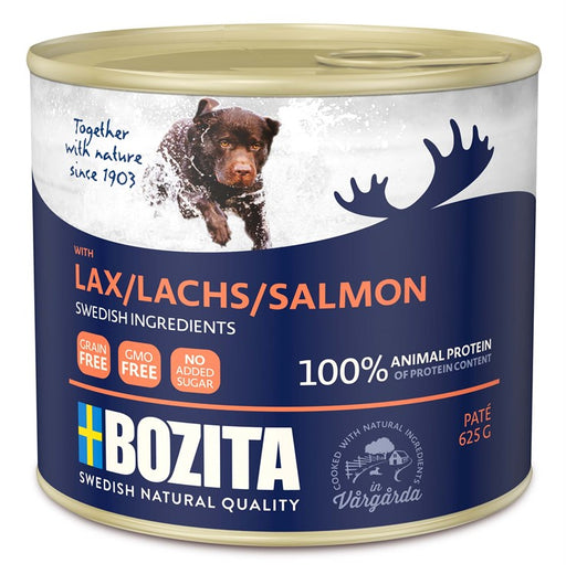 Bozita Lax Paté – Våtfoder för hundar med 14% svensk lax och 36% nötkött, utan spannmål och färgämnen.