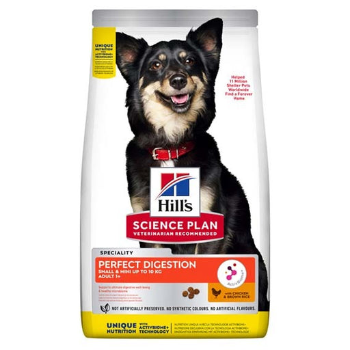 Hill's Science Plan Dog Adult 1+ Small & Mini Perfect Digestion med Kyckling & Råris, torrfoder för små hundar som främjar matsmältningen med ActivBiome+ prebiotika.